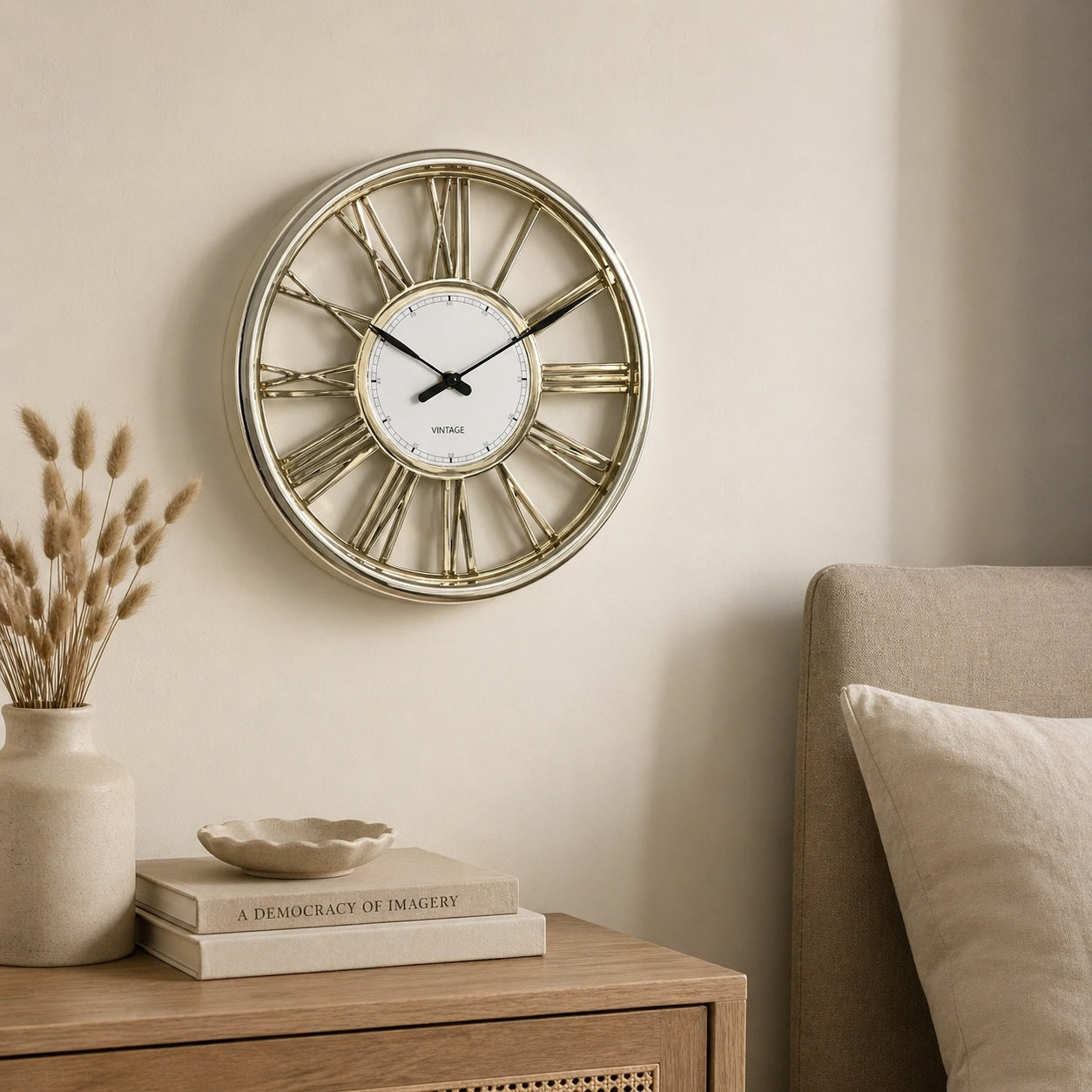 Gold wall clock for hallway, dining room or home office