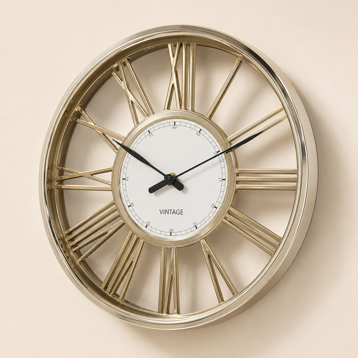 Gold vintage style wall clock with Roman numerals