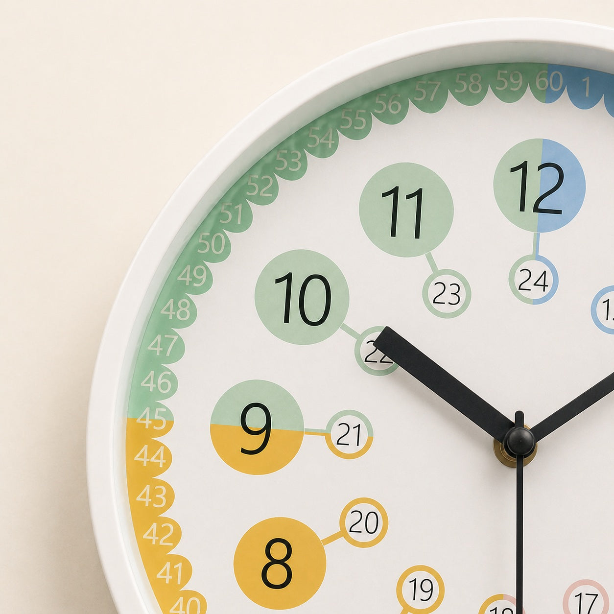 Kleurrijke quartz wandklok voor kinderkamer