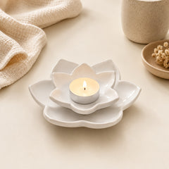 White lotus style tealight holder for cosy lighting