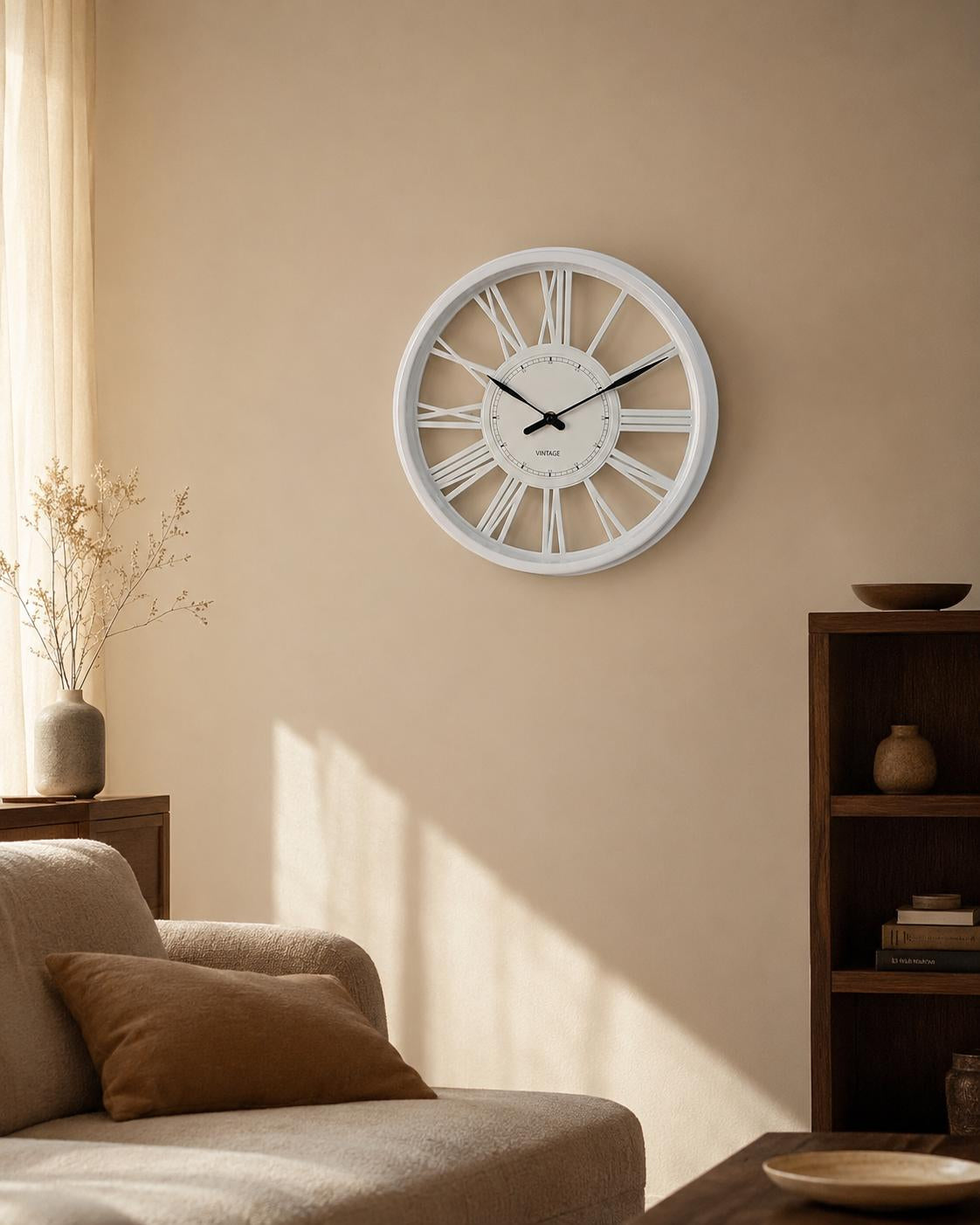 White Vintage Wall Clock with Roman Numerals