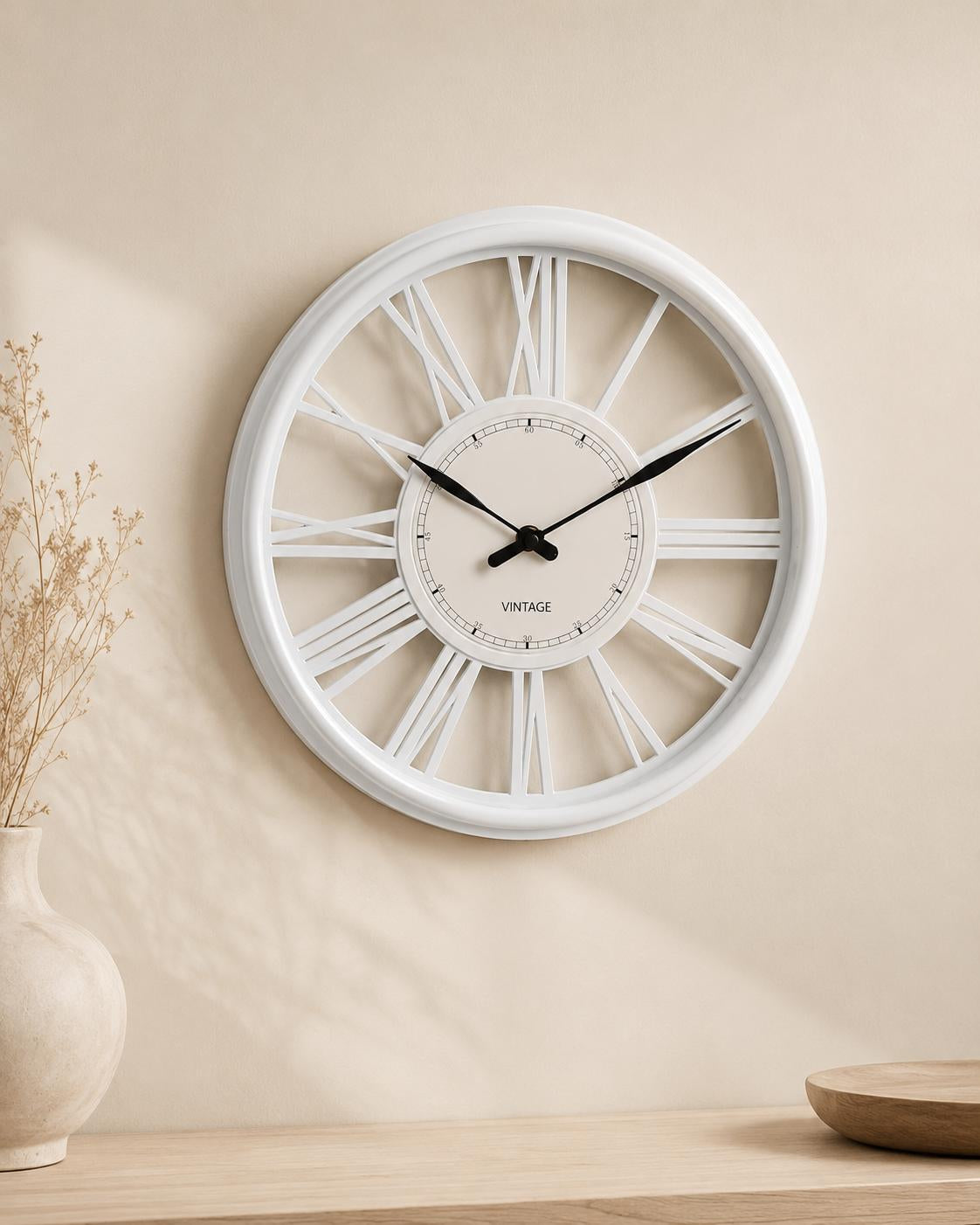 White Vintage Wall Clock with Roman Numerals