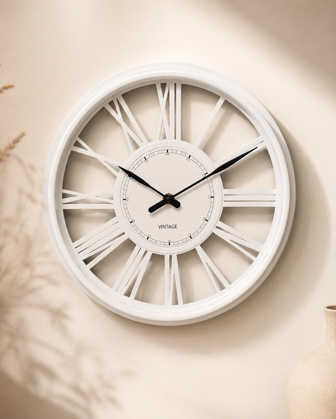 White Vintage Wall Clock with Roman Numerals