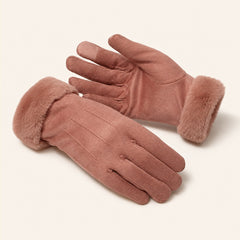 Dusty roze winter handschoenen voor dames met zacht imitatiebont trim