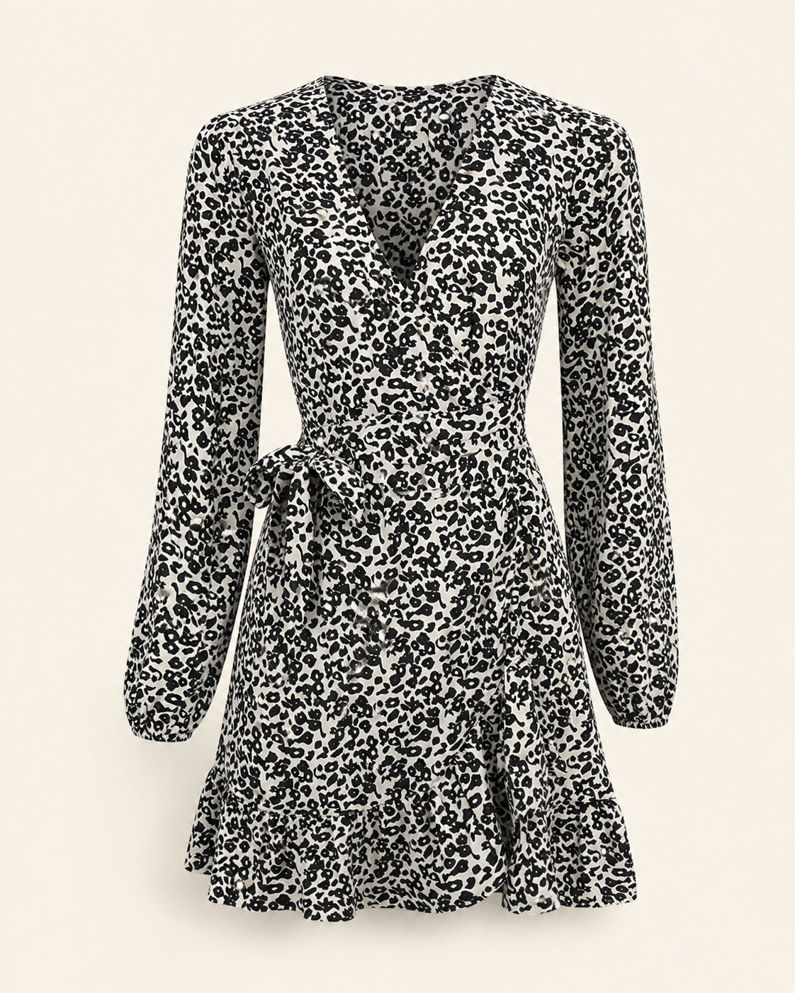 Women’s V-neck leopard print mini dress with waist tie