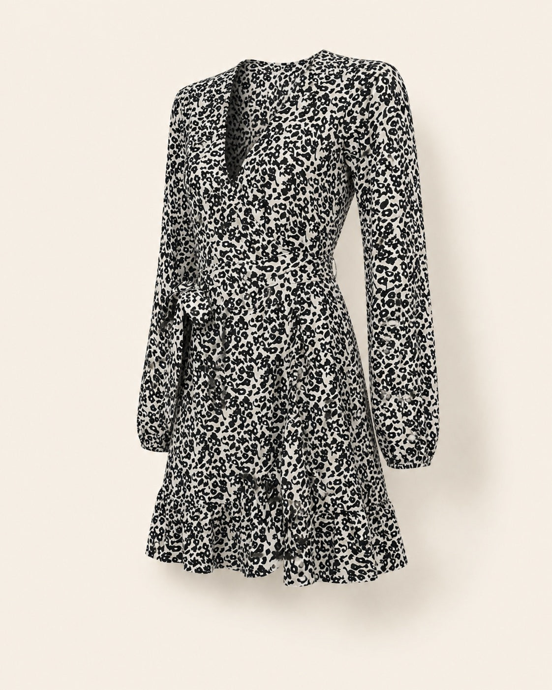 Women’s black and white mini dress with V-neck and tie waist