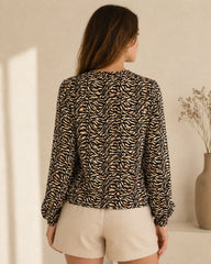 Brown beige and black animal print women’s top