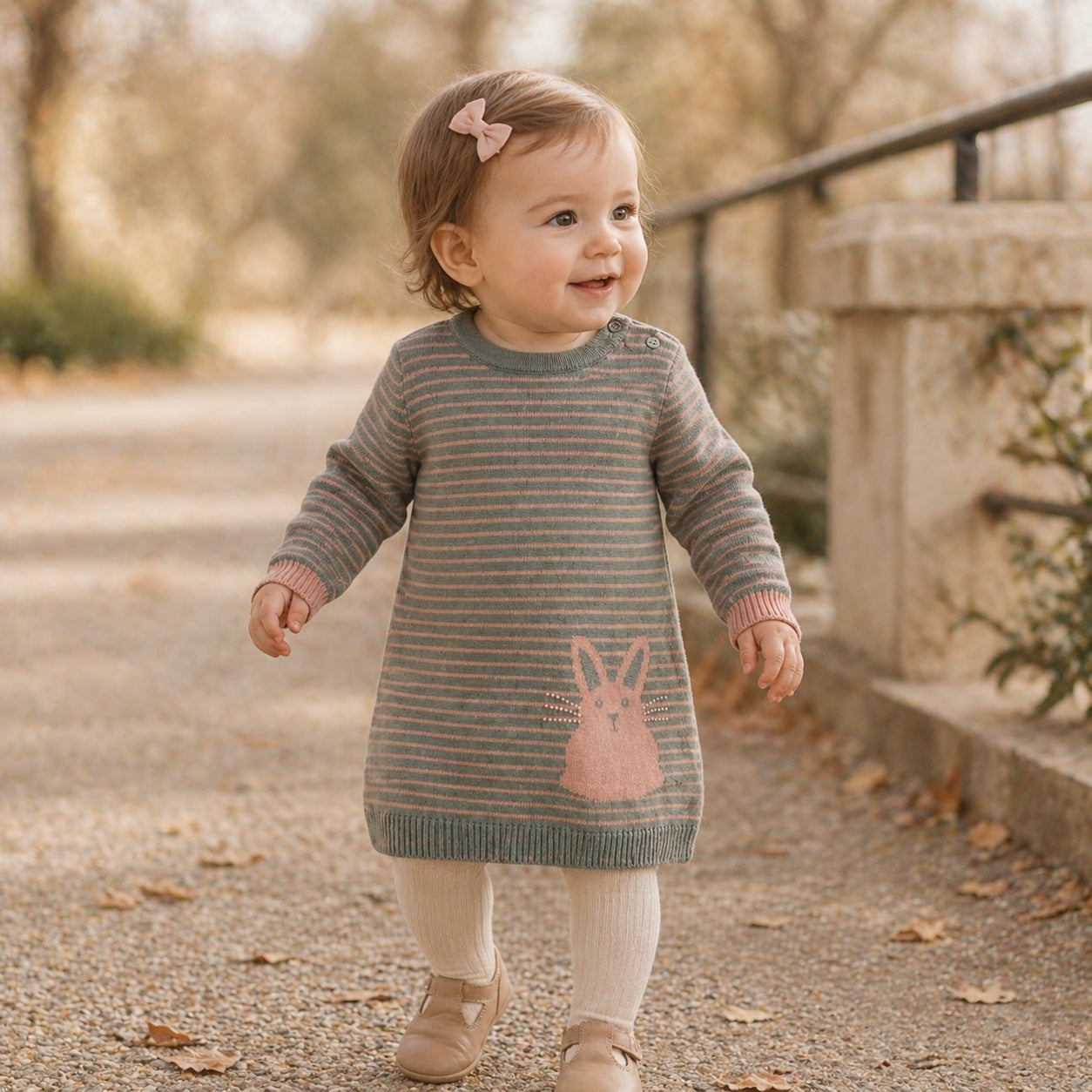 Sage zalm baby top met konijn detail