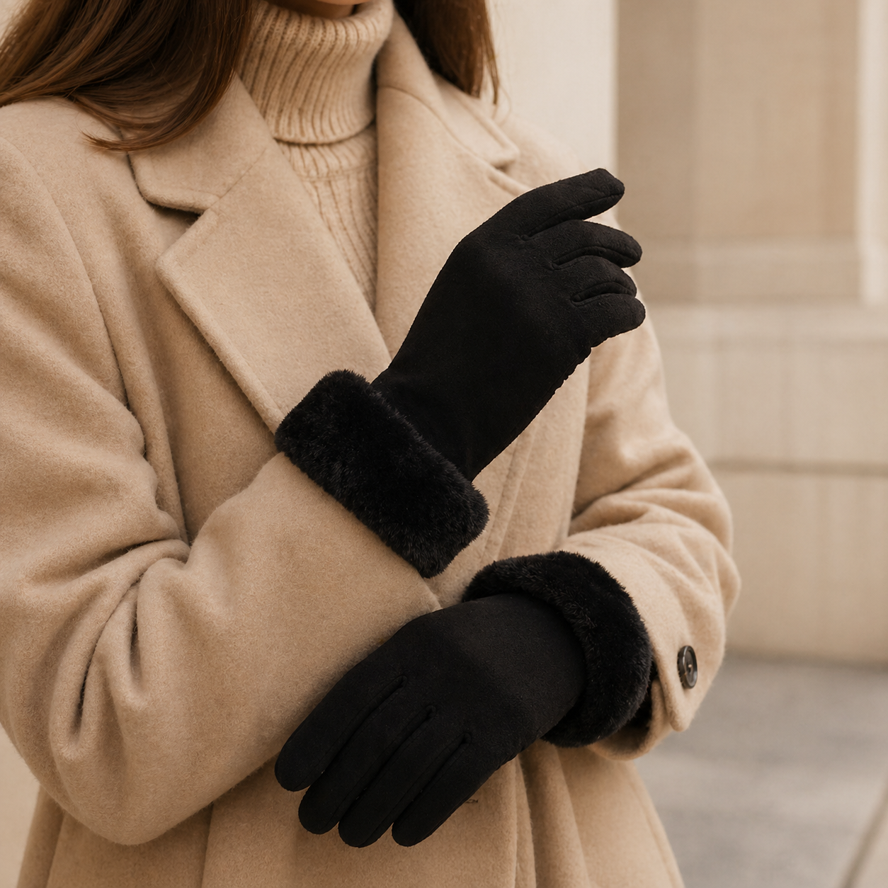 Soft women’s gloves with touchscreen compatible fingers