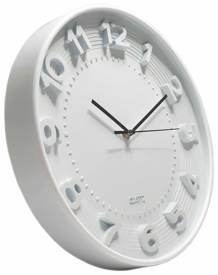 Wit-White-Wandklok-Wall-clock-raised-verhoogd-quartz